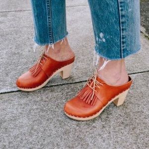 Bryr Millie Lace-Up Clogs with Kilt in Whiskey